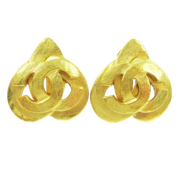 Authentic CHANEL CC Logos Heart Motif Earrings Clip-On Gold-Tone 97P Accessories - Picture 1 of 4